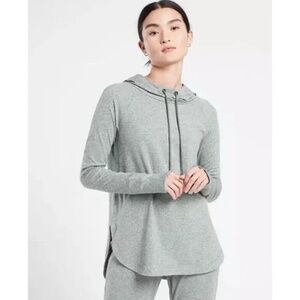 Athleta Uptempo Brushed Performance Thumbhole Hoodie Sweatshirt Size L Gray